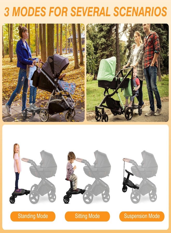 Zorpupoa Universal Stroller Board with Detachable Seat, 2 in1 Stroller Ride-On Board, Sit and Stand Stroller Attachment for 3-7 Years Old, Holds Up to 55 lbs - Image 2